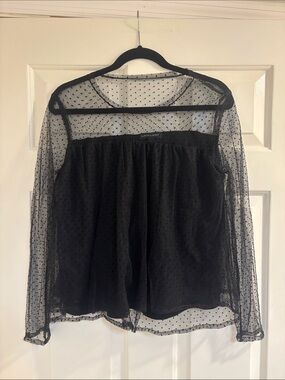 Banana Republic Black Sheer Polka Dot Long Sleeve Blouse